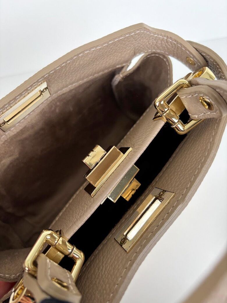 TOREBKA PLECIONA SKÓRZANA BEŻOWA MAŁA 3595261 - obrazek 4