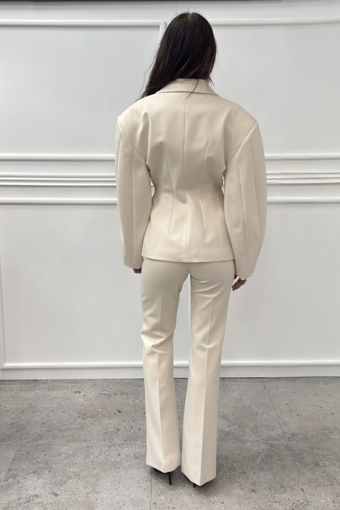 Kremowe damskie spodnie z materiału Silence SLP014 - obrazek 4