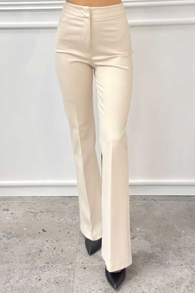 Kremowe damskie spodnie z materiału Silence SLP014 - obrazek 2