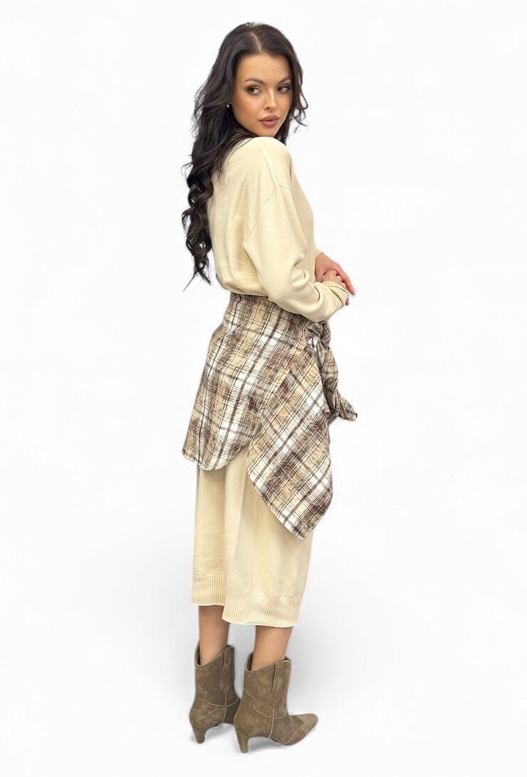 Kremowa midi sukienka z dzianiny z golfem Kontatto 3M0828C - obrazek 4