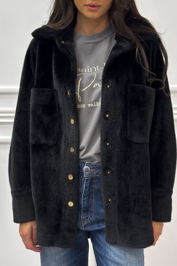 Czarna kurtka damska kożuszek Silence GP251 - obrazek 2