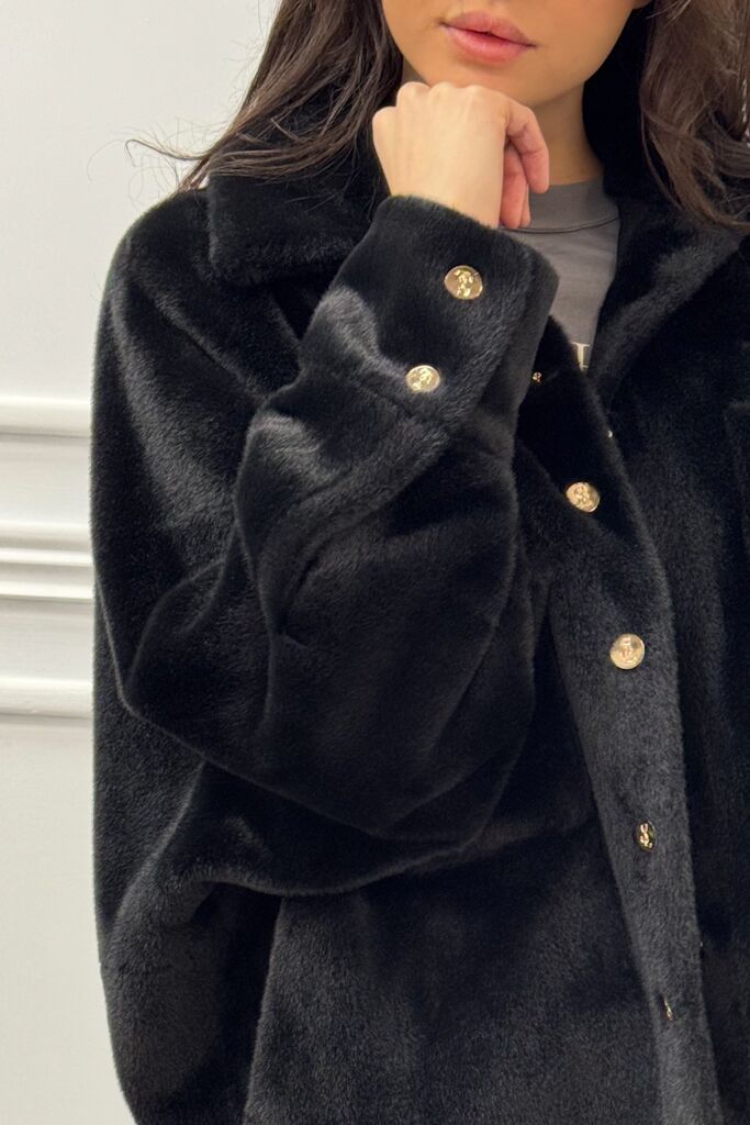 Czarna kurtka damska kożuszek Silence GP251 - obrazek 6