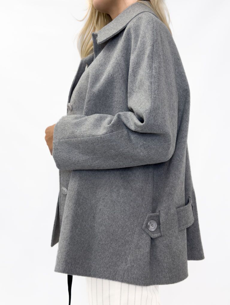 PŁASZCZ SZARY LUŹNY FASON Z DOMIESZKĄ WEŁNY MALEJ 420770-19287