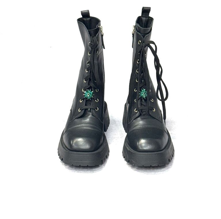 BUTY ZIMOWE CZARNE TRAPERY Z OZDOBNYM KAMIENIEM LESTROSA 6585