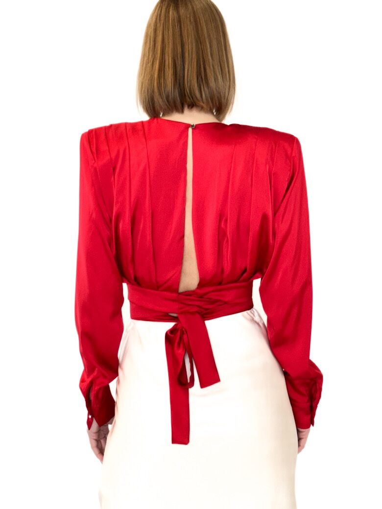 BLUZKA CZERWONA KRÓTKA Z WIĄZANIEM W PASIE REVISE POWELL19 - obrazek 2