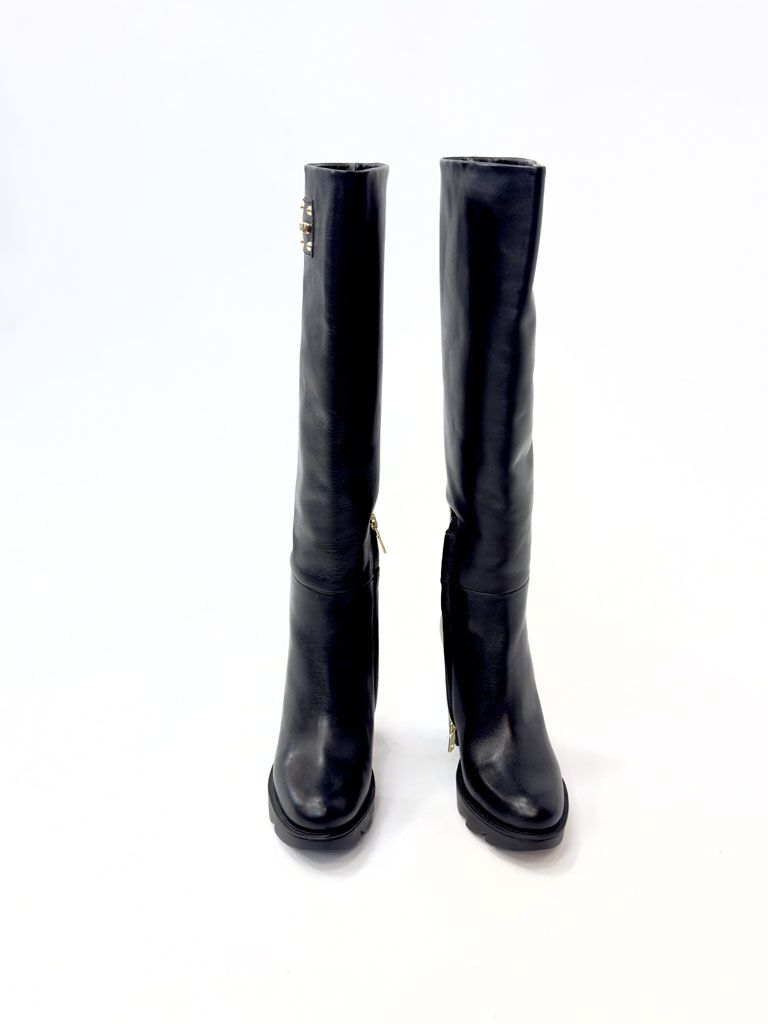 BUTY CZARNE WYSOKIE SKÓRZANE KOZAKI NA OBCASIE LOVE MOSCHINO JA260JBC - obrazek 3