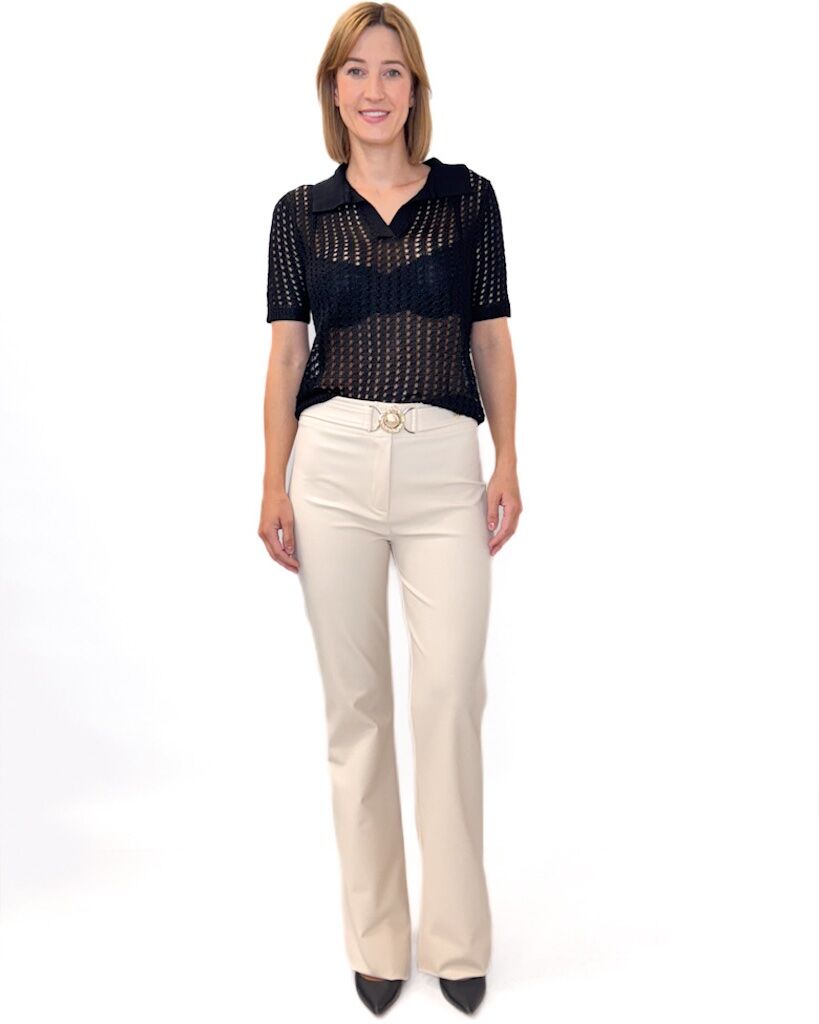 SPODNIE KREMOWE DZWONY Z MATERIAŁU BABYLON ZS00564 - obrazek 2