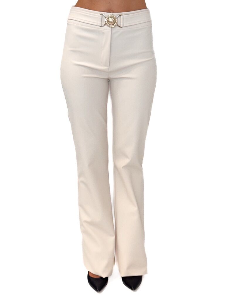 SPODNIE KREMOWE DZWONY Z MATERIAŁU BABYLON ZS00564