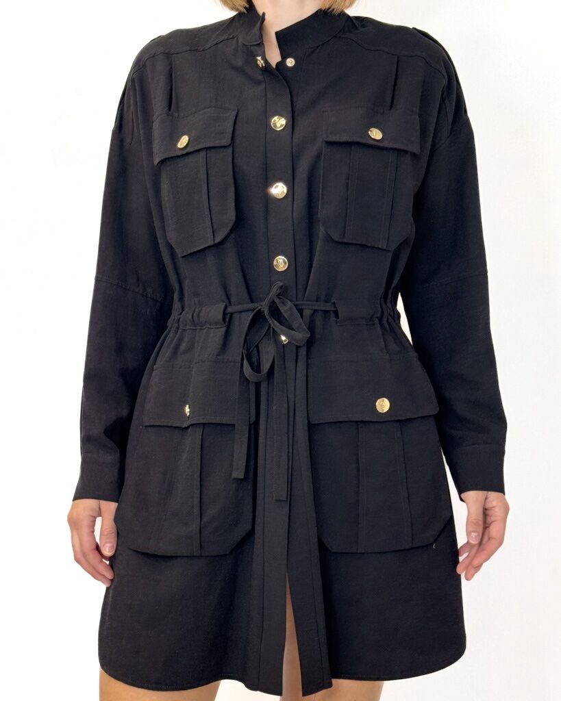 SUKIENKA CZARNA KOSZULOWA Z WISKOZY I LNU BABYLON UMF0409 - obrazek 6