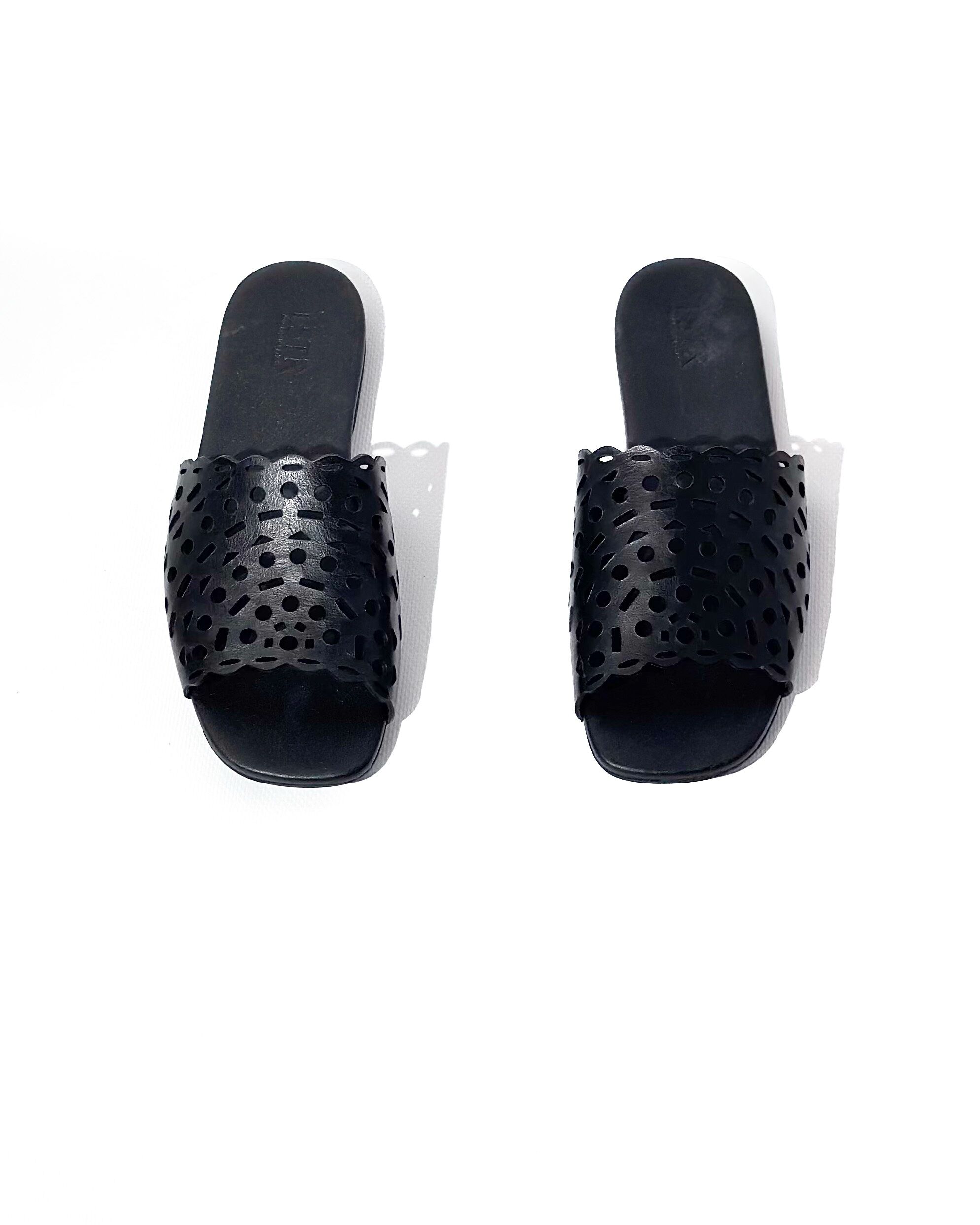 KLAPKI CZARNE SKÓRZANE AŻURKOWE LESTROSA J26N - obrazek 2