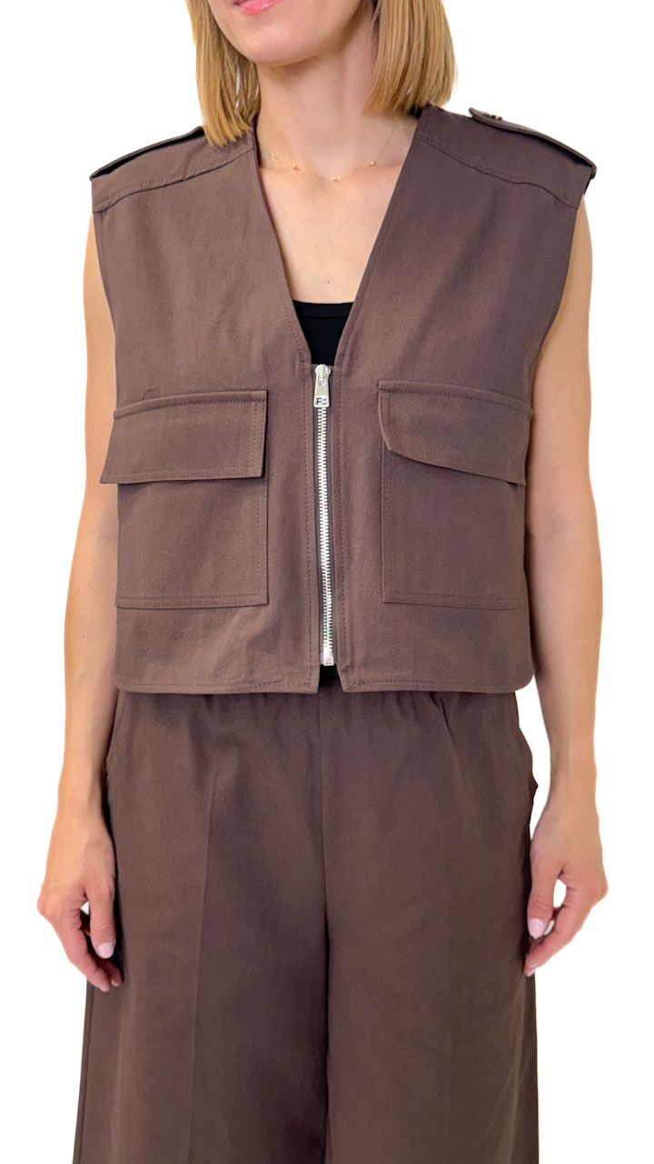 KAMIZELKA BRĄZOWA ZAPINANA NA SUWAK LUŹNY FASON IMPERIAL LC85JTX