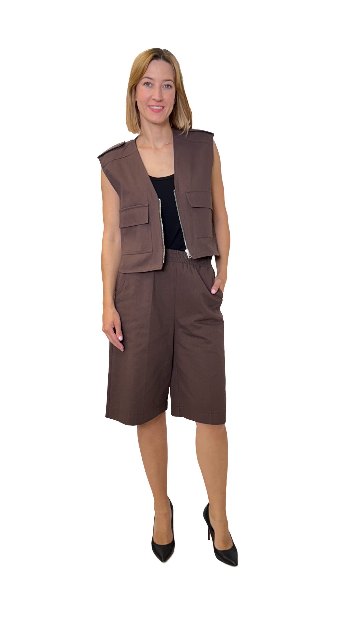 KAMIZELKA BRĄZOWA ZAPINANA NA SUWAK LUŹNY FASON IMPERIAL LC85JTX - obrazek 2