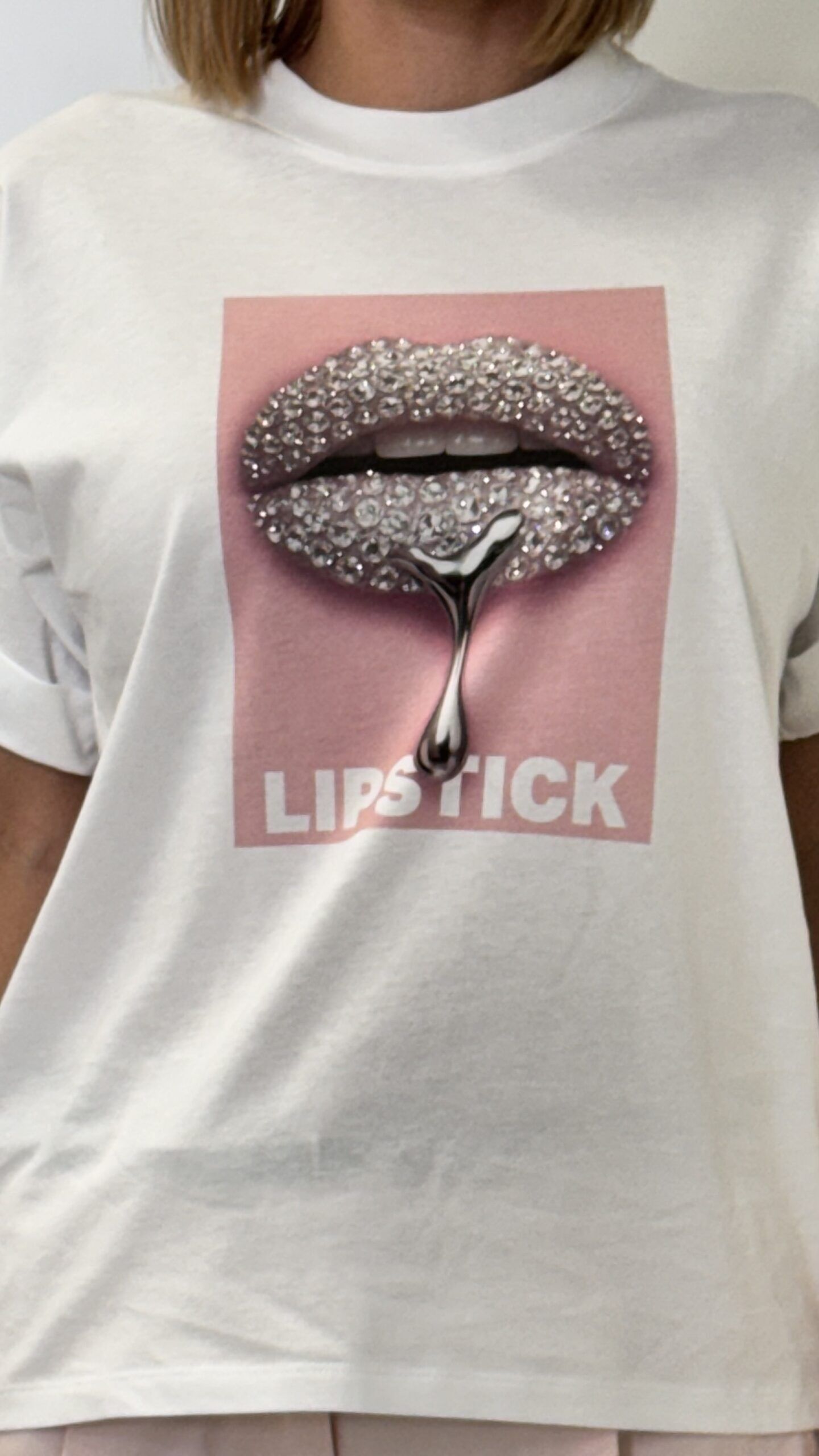 BIAŁA BAWEŁNIANA BLUZKA KRÓTKI RĘKAW Z CEKINAMI IMPERIAL TX03JGT - obrazek 4