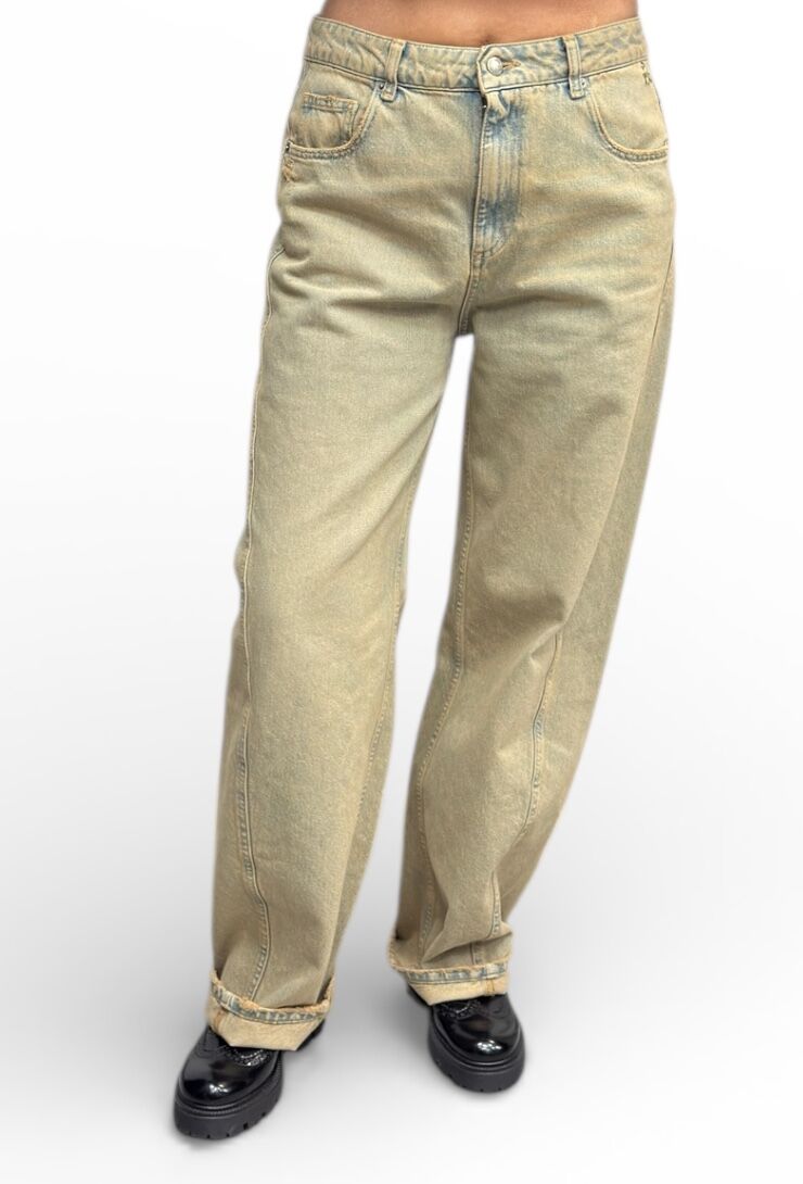 Szerokie spodnie piaskowe jeansy damskie Souvenir M38G0 - obrazek 3