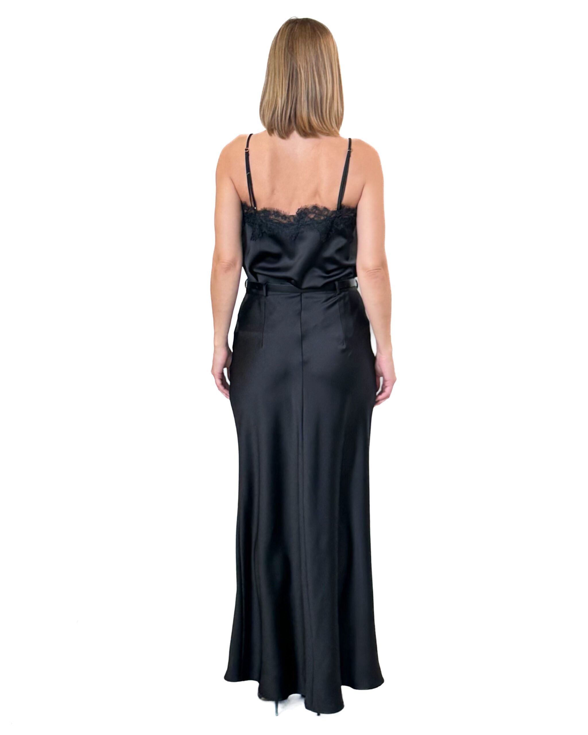 CZARNY SATYNOWY TOP Z KORONKĄ IMPERIAL RI04KBA - obrazek 4