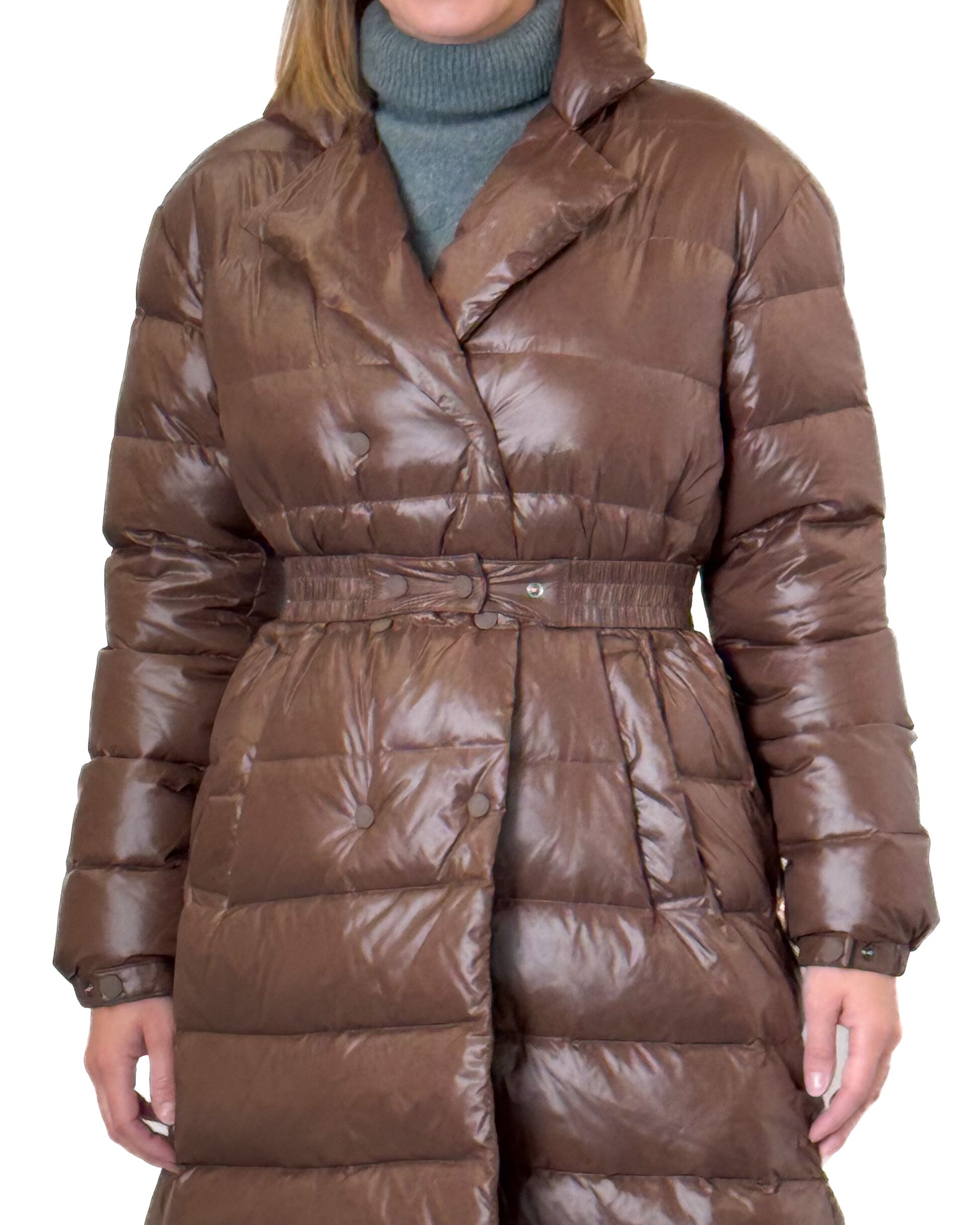 CZEKOLADOWA DŁUGA PIKOWANA KURTKA SKILLS W263ELA - obrazek 2