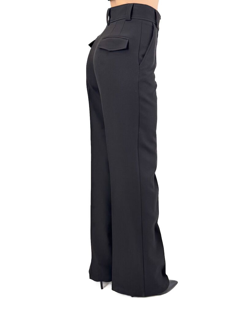 CZARNE SPODNIE Z MATERIAŁU BABYLON S00534 - obrazek 4