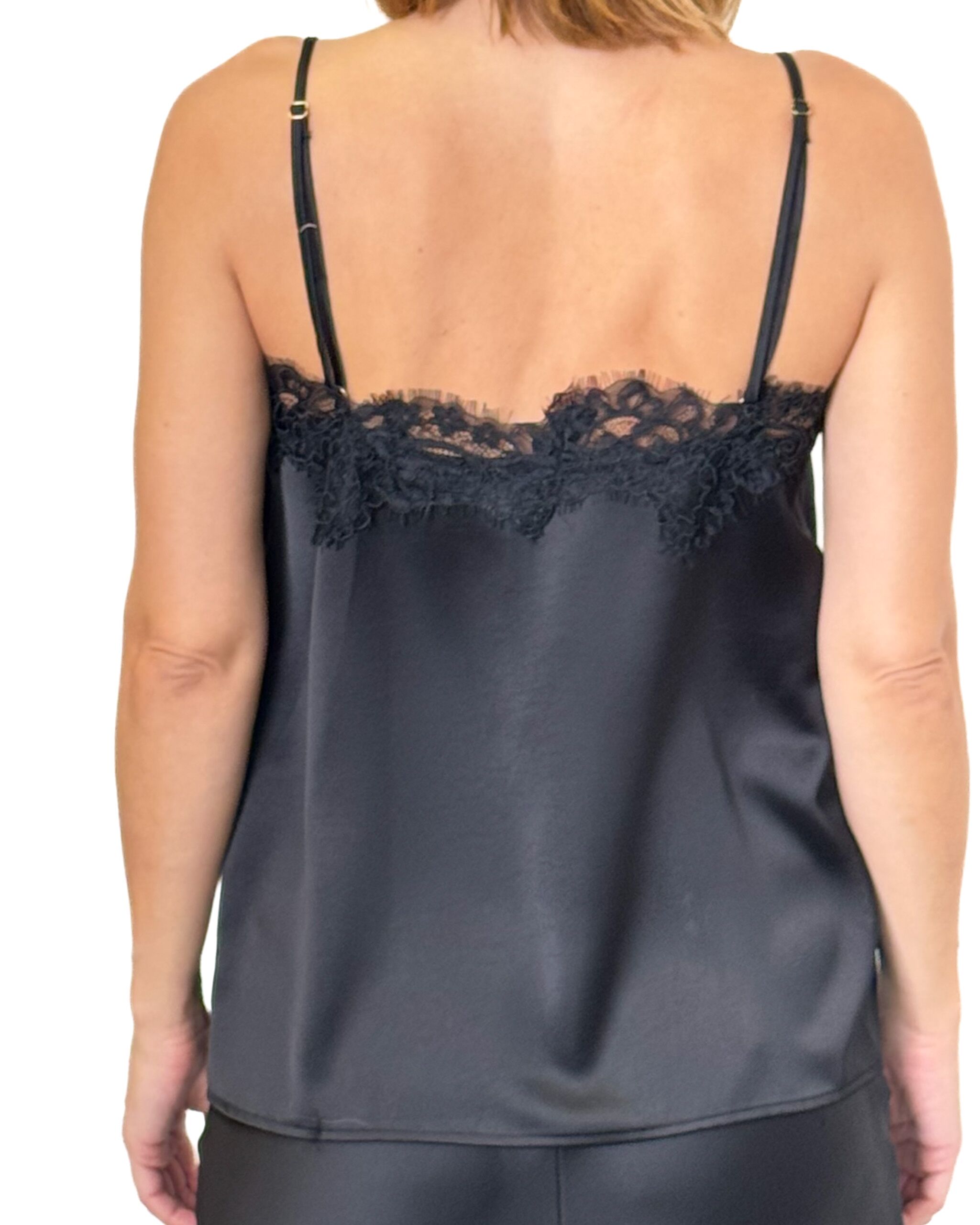 CZARNY SATYNOWY TOP Z KORONKĄ IMPERIAL RI04KBA - obrazek 2