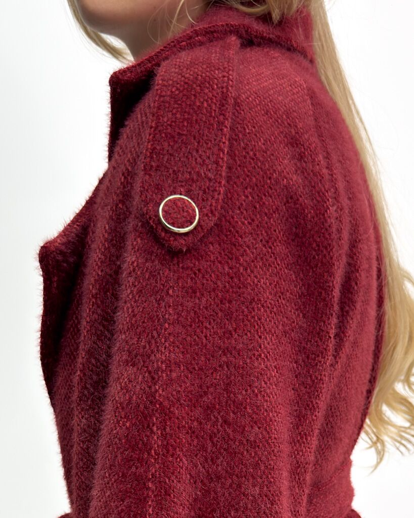 DŁUGI PŁASZCZ KOŻUSZEK BORDOWY SILENCE SD5070 - obrazek 2