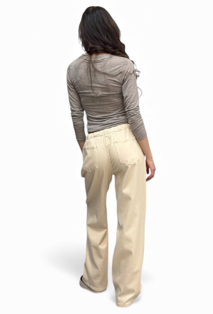 Luźne beżowe spodnie z prostą nogawką Pia B Isola - obrazek 4