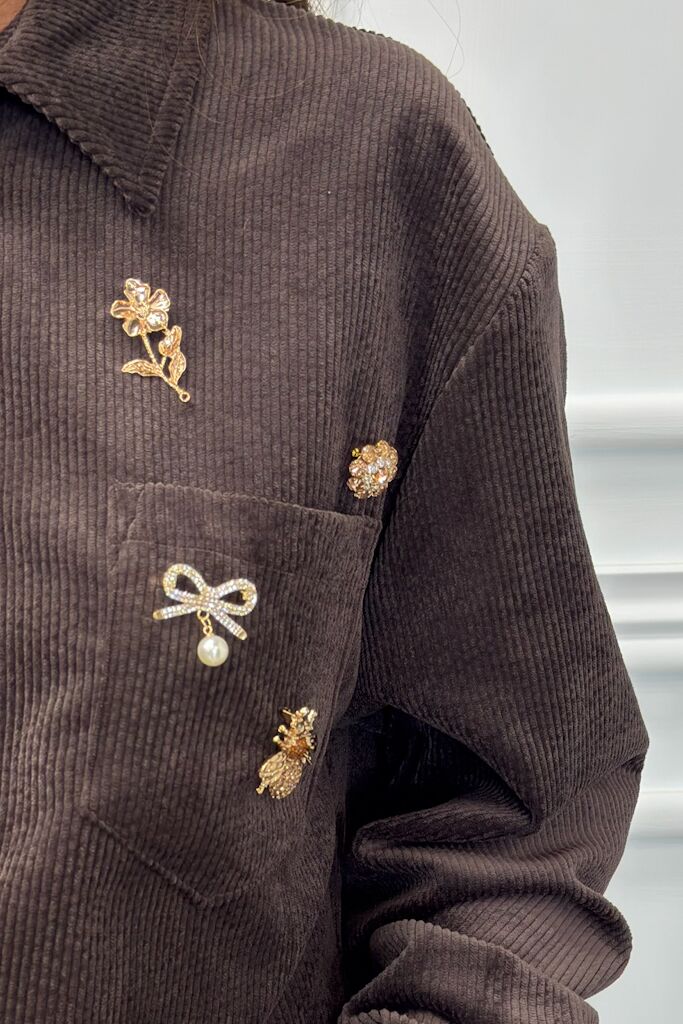 Czekoladowa koszula damska ze sztruksu Pia B Ledifa - obrazek 4