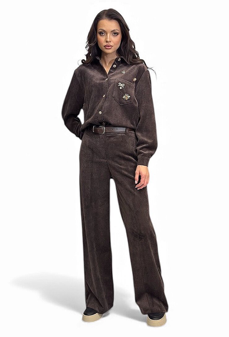 Czekoladowe spodnie ze sztruksu Pia B Pedifa - obrazek 4