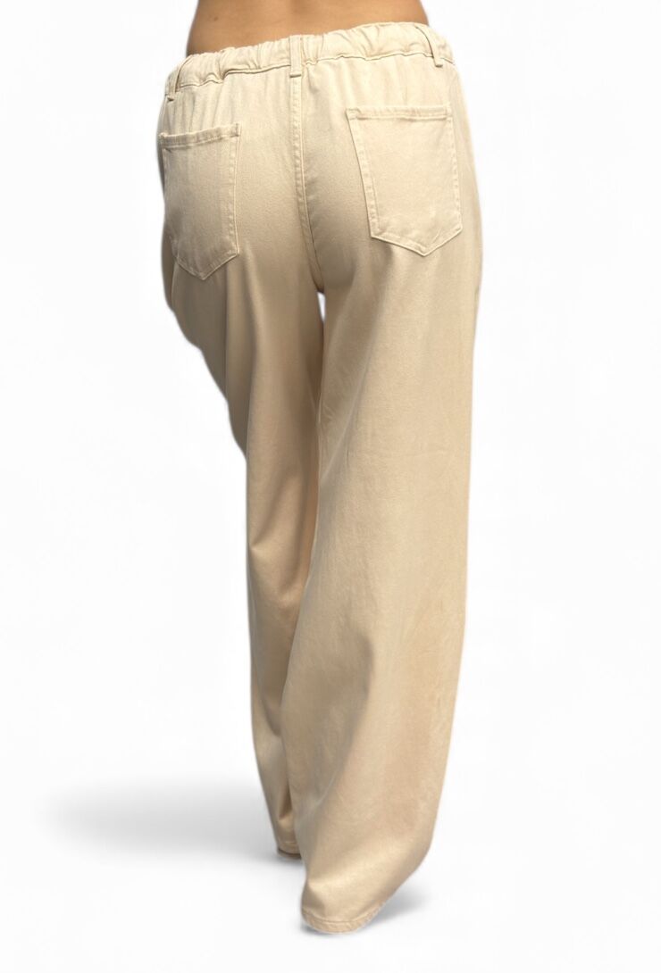 Luźne beżowe spodnie z prostą nogawką Pia B Isola - obrazek 2