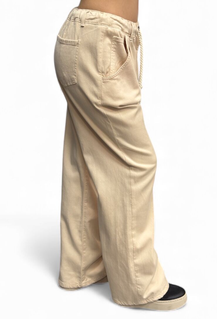 Luźne beżowe spodnie z prostą nogawką Pia B Isola - obrazek 5