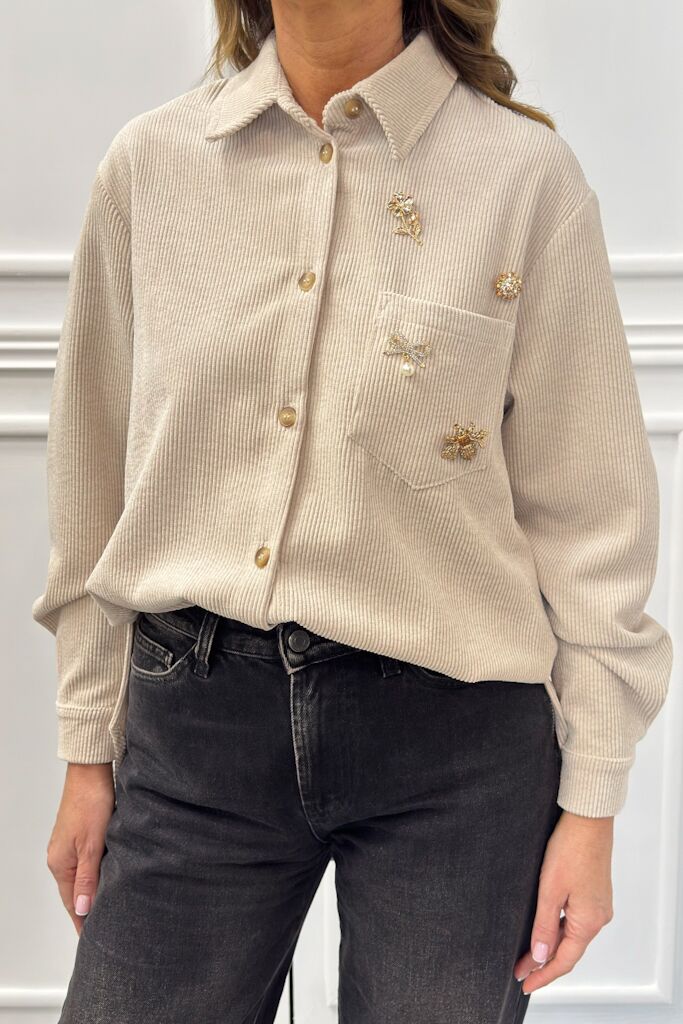 Kremowa koszula damska ze sztruksu Pia B Ledifa - obrazek 2