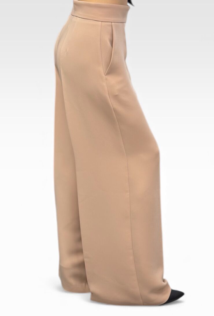Beżowe spodnie z materiału z szeroką nogawką Silence PA2214 - obrazek 3