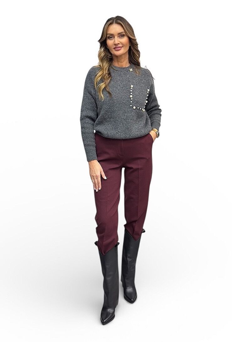 Bordowe spodnie damskie z materiału VICOLO TS2082