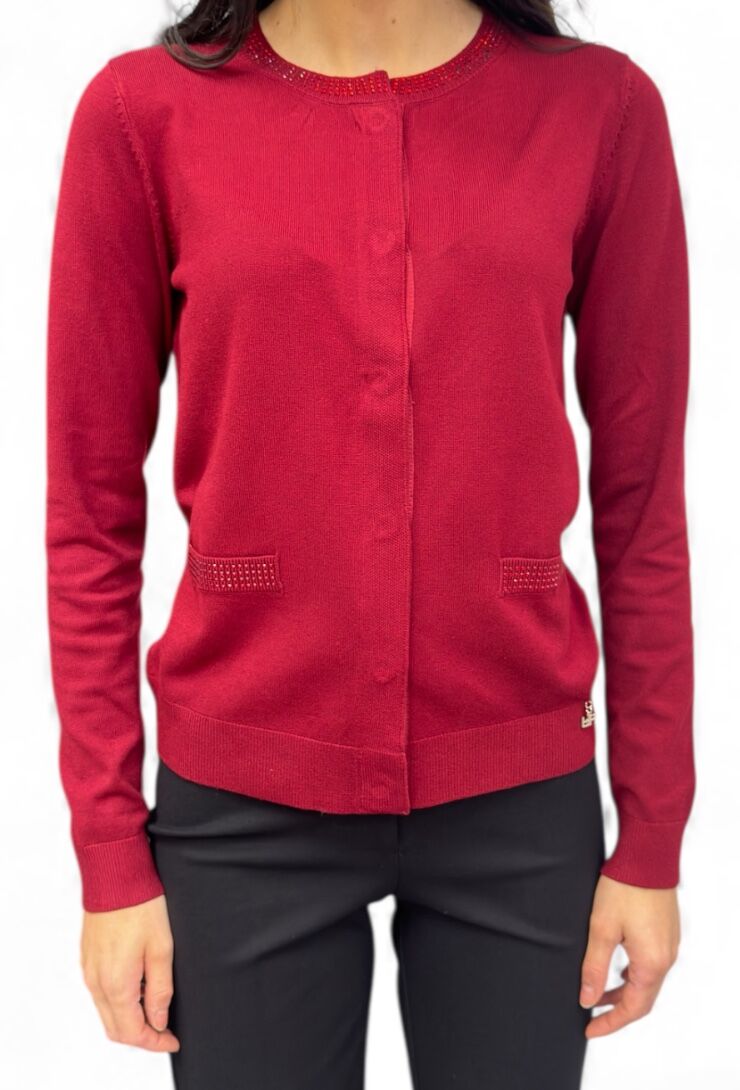 Bordowy sweter kardigan zapinany na napy Artigli ACMA002875 - obrazek 2