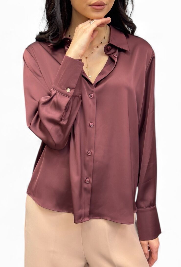 Bordowa koszula z satynowym połyskiem Artigli ACCA003641 - obrazek 2