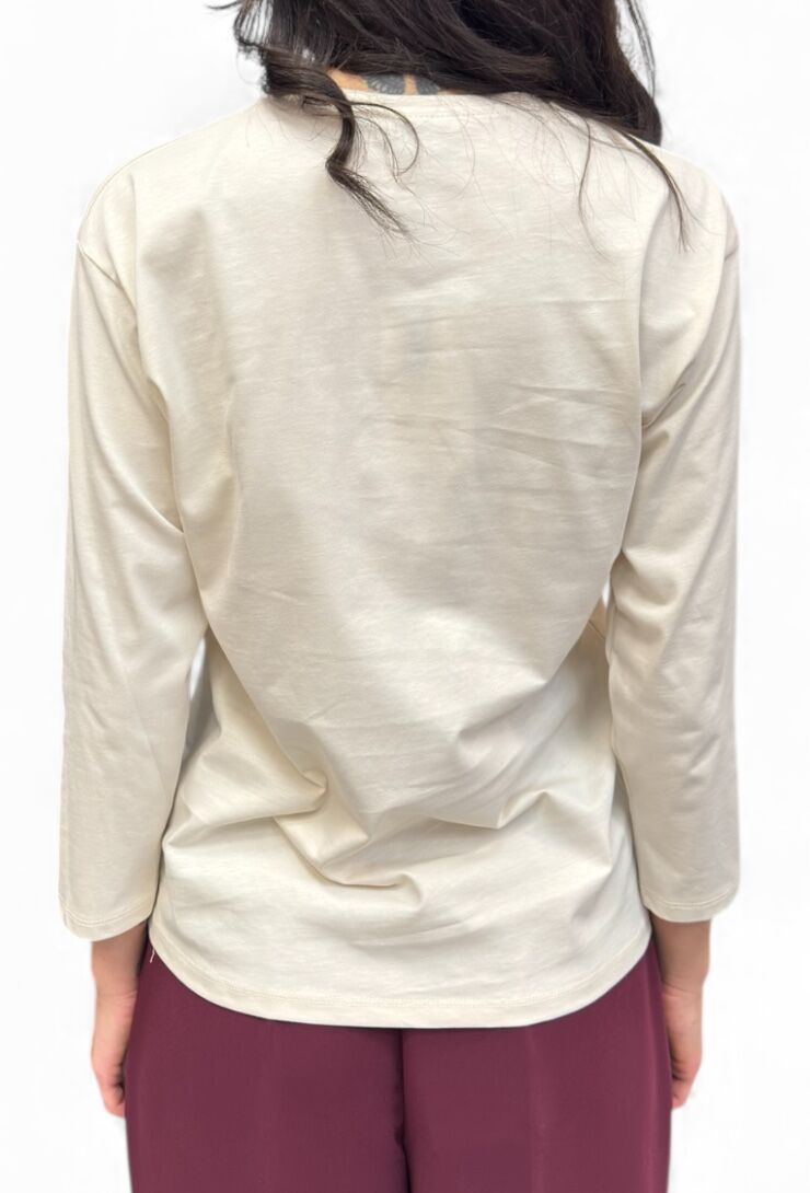 Kremowa bawełniana bluzka damska Pia B Rosone - obrazek 3