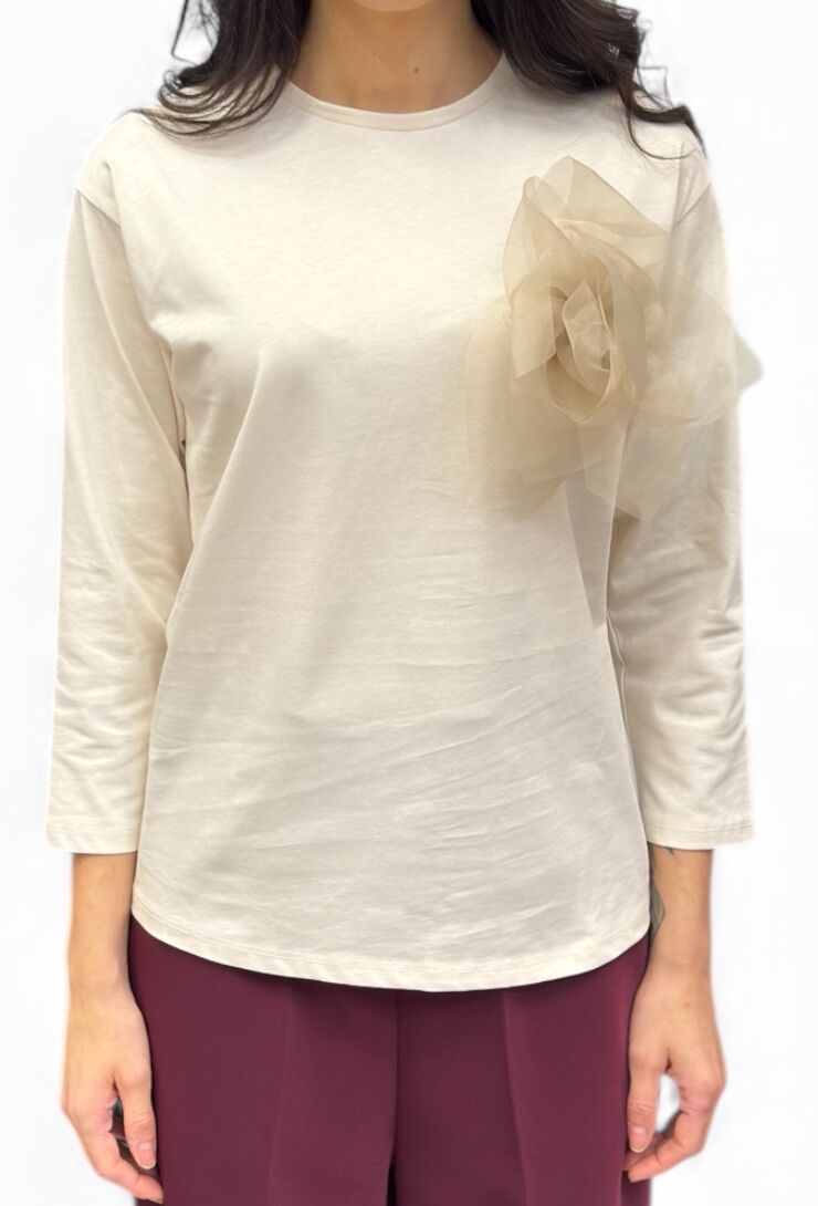 Kremowa bawełniana bluzka damska Pia B Rosone - obrazek 2