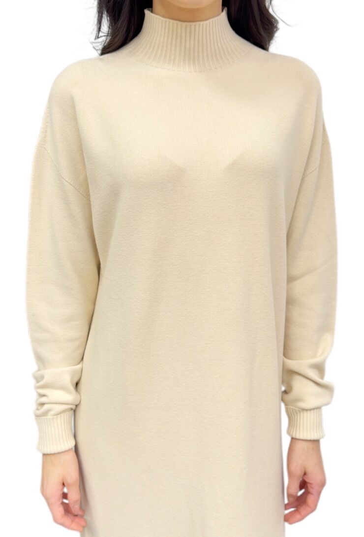 Kremowa midi sukienka z dzianiny z golfem Kontatto 3M0828C - obrazek 2