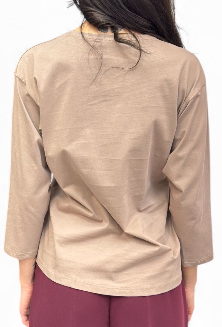 Beżowa bluzka z bawełny z aplikacją z tiulu Pia B Rosone - obrazek 3