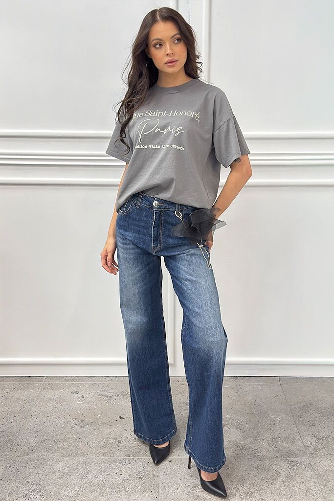 Bluzka szary t-shirt z nadrukiem Vicolo RAB0055