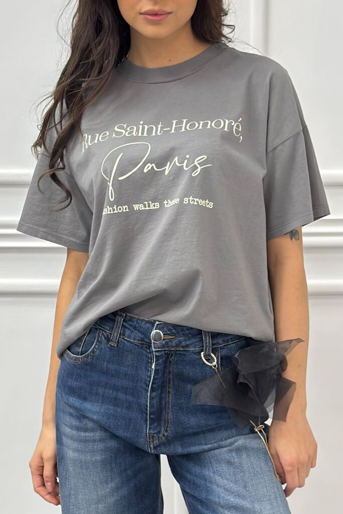 Bluzka szary t-shirt z nadrukiem Vicolo RAB0055 - obrazek 2