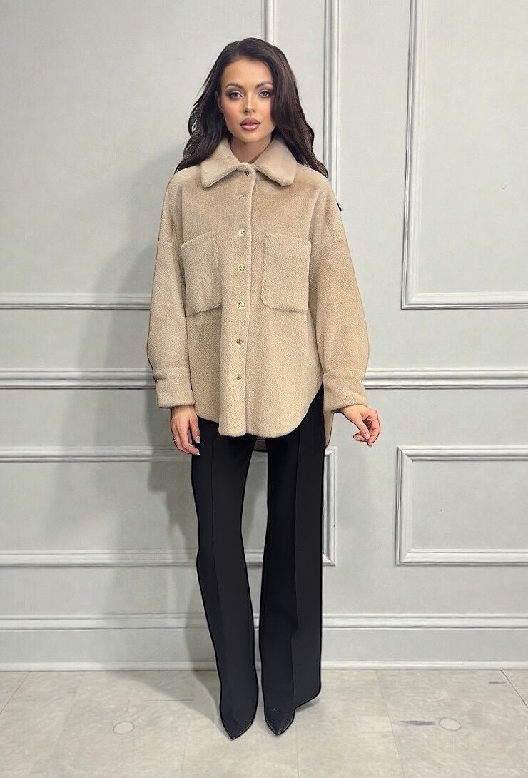 Beżowa kurtka damska kożuszek Silence GP251 - obrazek 3