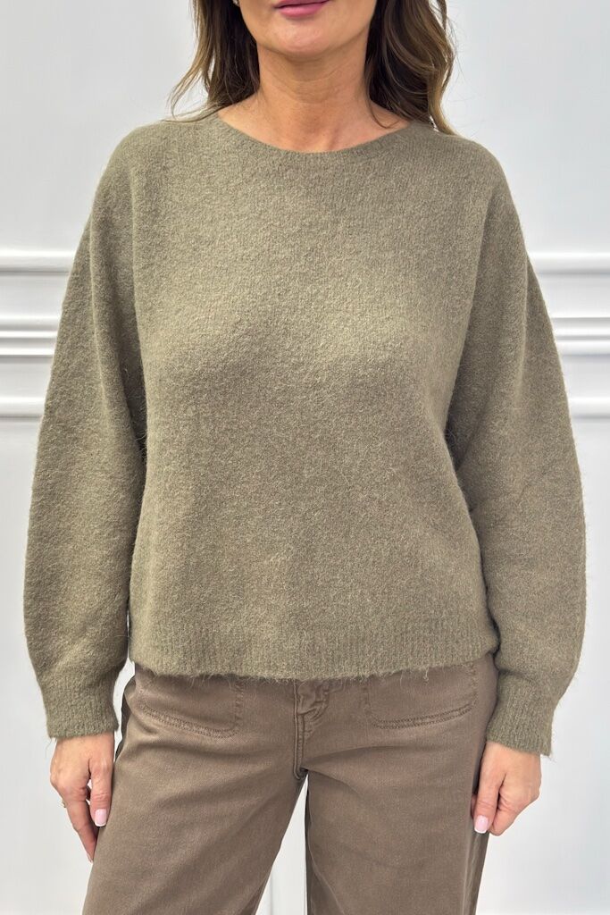 Klasyczny damski sweter w kolorze khaki Pia B VERESA - obrazek 2