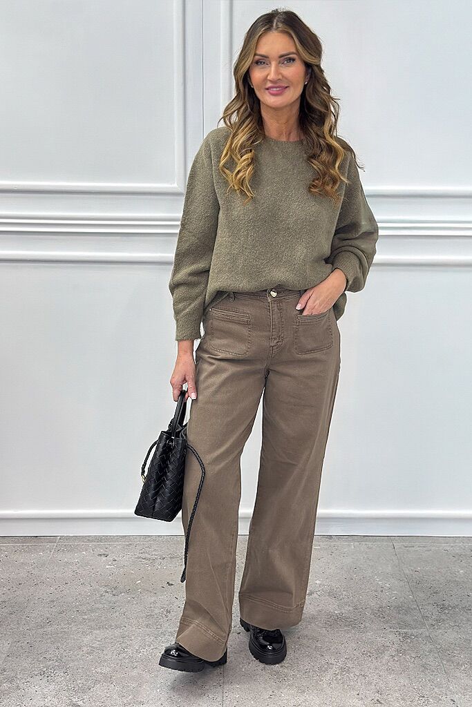 Klasyczny damski sweter w kolorze khaki Pia B VERESA