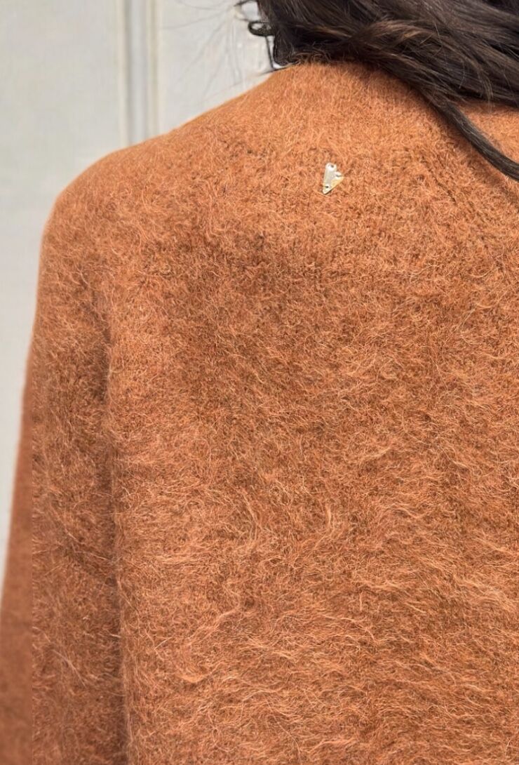 Brązowy sweter kardigan z alpaką Mos Mosh 156270 - obrazek 4