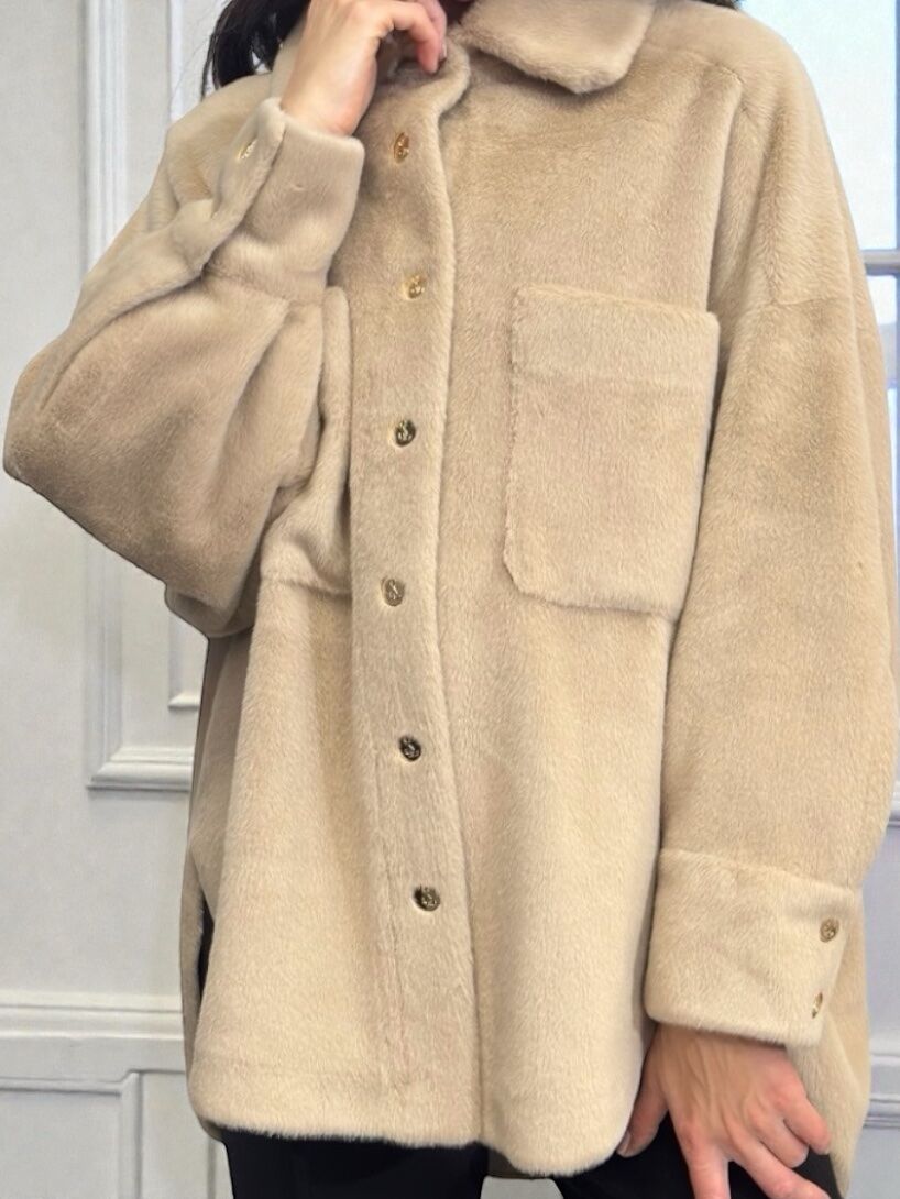 Beżowa kurtka damska kożuszek Silence GP251 - obrazek 2