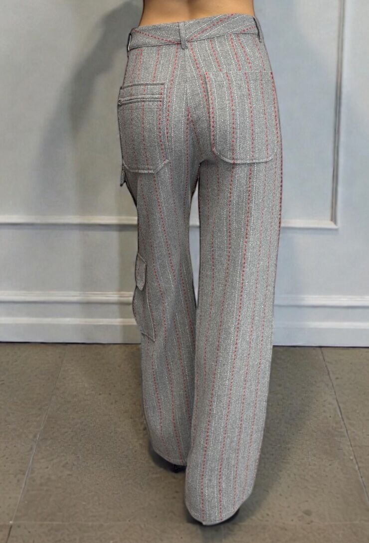 Szare spodnie z wełną w prążek Malej 421040-19094 - obrazek 4